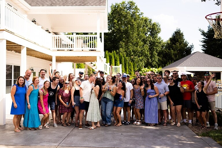 Groom to be proposing during surprise wedding proposal at family home | Emotional reaction during surprise wedding proposal at family home in Missouri | Couple celebrating after surprise wedding proposal at family home | Portraits of newly engaged couple after surprise wedding proposal