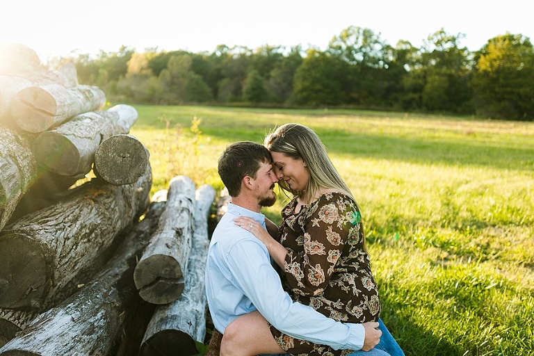 Farm Engagement Session St Charles Photographer Rebecca Chapman Photography Outdoor Fall Warrenton Missouri wood pile
