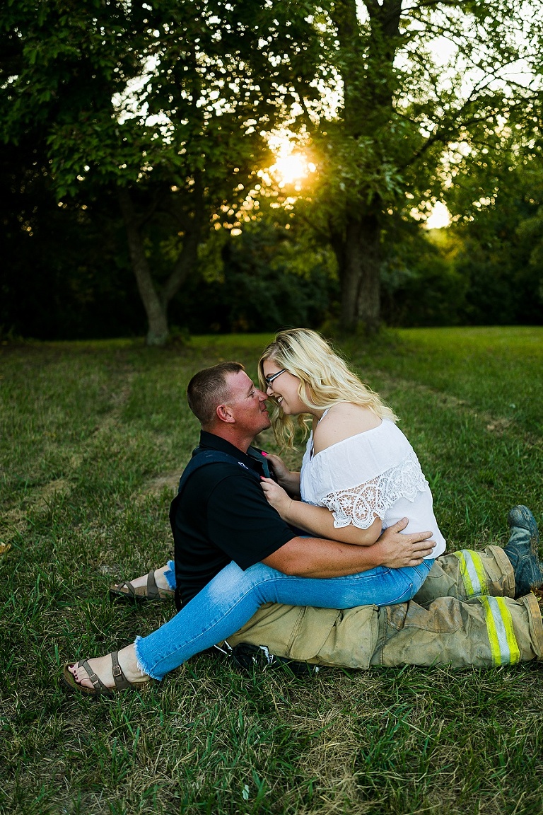St Charles Couples Session Photographer Rebecca Chapman Photography Outdoor Farm Warrenton Missouri Firefighter Fireman