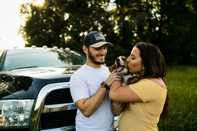 Family Farm Engagement Session St Charles Wedding and Engagement Photographer Rebecca Chapman Photography Outdoor Fall Puppies Dodge Truck Field