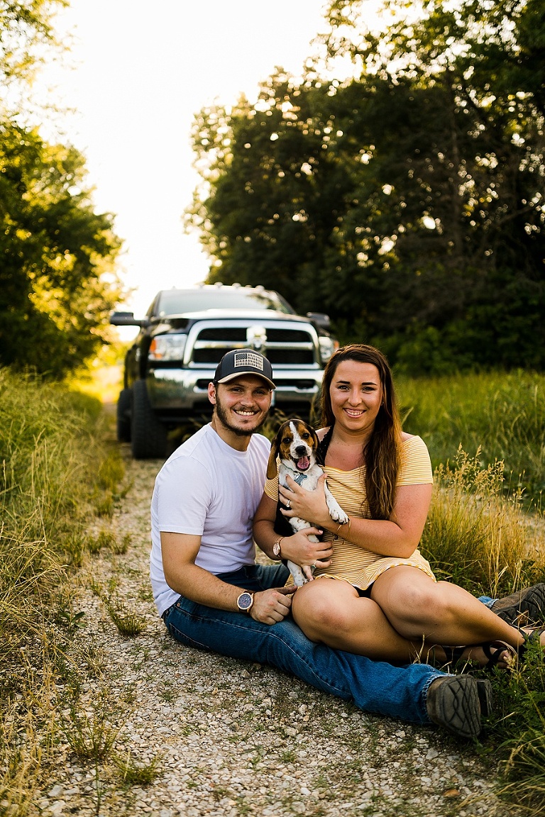 Family Farm Engagement Session St Charles Wedding and Engagement Photographer Rebecca Chapman Photography Outdoor Fall Puppies Dodge Truck Field