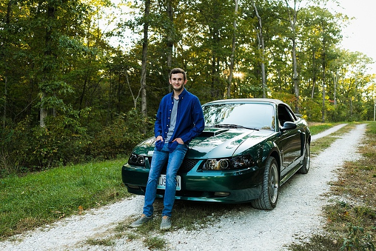  Warrenton Senior Session St Charles Photographer Rebecca Chapman Photography Outdoor Fall Boy Mustang Vehicle Missouri