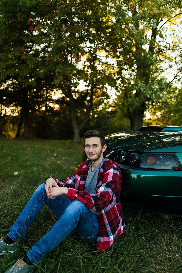  Warrenton Senior Session St Charles Photographer Rebecca Chapman Photography Outdoor Fall Boy Mustang Vehicle Missouri
