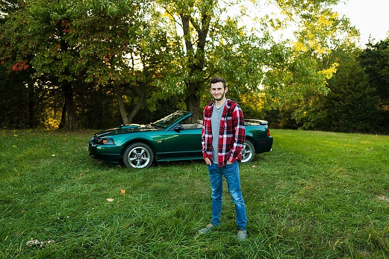  Warrenton Senior Session St Charles Photographer Rebecca Chapman Photography Outdoor Fall Boy Mustang Vehicle Missouri