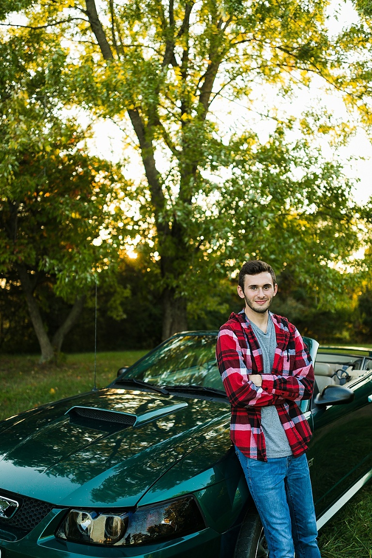  Warrenton Senior Session St Charles Photographer Rebecca Chapman Photography Outdoor Fall Boy Mustang Vehicle Missouri
