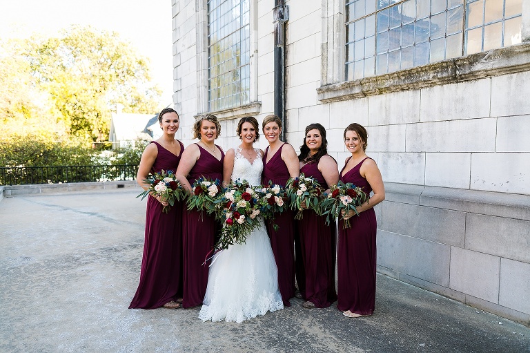 Westminster College Wedding Fulton Missouri St Charles Photographer Rebecca Chapman Photographer Churchill Museum Warrenton Missouri Outdoor Fall Bridesmaids Maroon Bride Squad