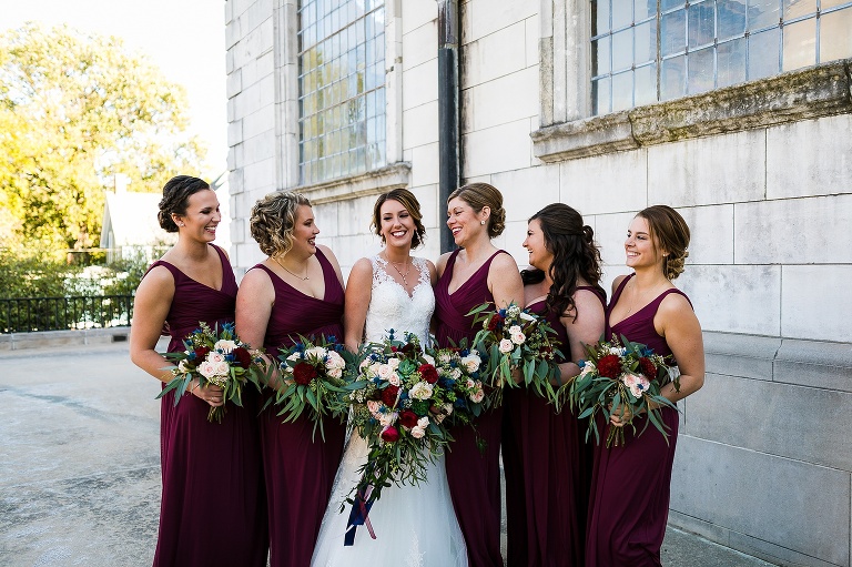 Westminster College Wedding Fulton Missouri St Charles Photographer Rebecca Chapman Photographer Churchill Museum Warrenton Missouri Outdoor Fall Bridesmaids Bride Squad Maroon