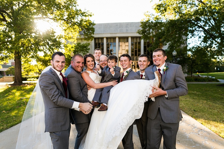 Westminster College Wedding Fulton Missouri St Charles Photographer Rebecca Chapman Photographer Churchill Museum Warrenton Missouri Outdoor Fall Groomsmen Grey Gray Tuxes