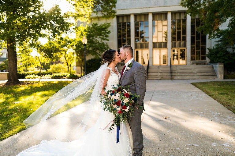 Westminster College Wedding Fulton Missouri St Charles Photographer Rebecca Chapman Photographer Churchill Museum Warrenton Missouri Outdoor Fall Groomsmen Grey Gray Tuxes Bridesmaids maroon Bridal Party