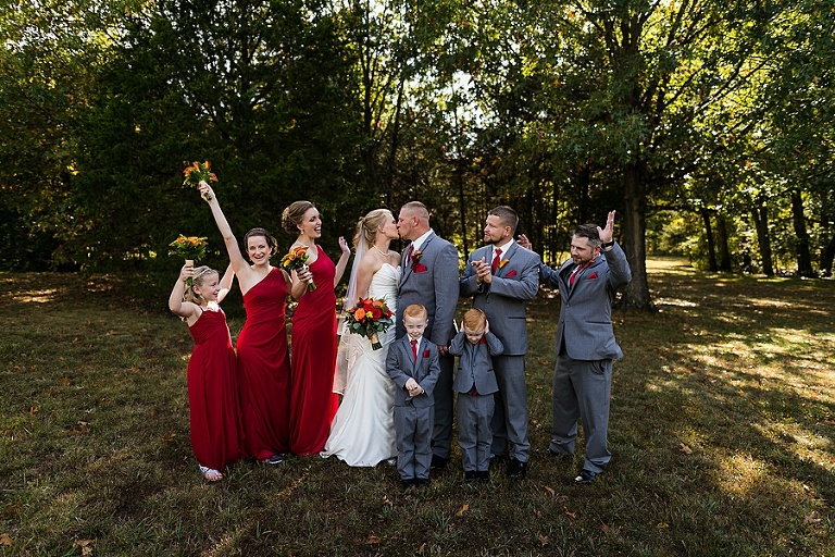 Warrenton Family Farm Wedding St Charles Wedding Photographer Rebecca Chapman Photography Outdoor Lake Dock Fall Bridal Party