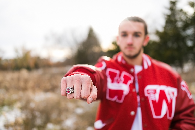 Towne Park, Warrenton High School, Boy Senior, St Charles Senior Photographer, Rebecca Chapman Photographer, Cross Country, Chevy Truck, Wentzville Missouri, Warrenton MO, Fall, Winter, Snow, Class Ring 