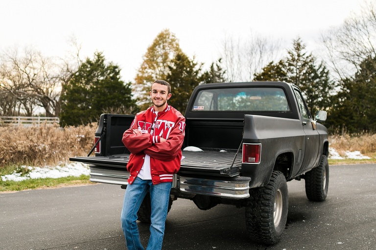 Towne Park, Warrenton High School, Boy Senior, St Charles Senior Photographer, Rebecca Chapman Photographer, Cross Country, Chevy Truck, Wentzville Missouri, Warrenton MO, Fall, Winter, Snow