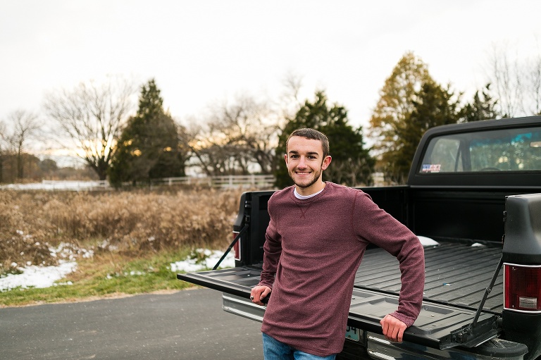 Towne Park, Warrenton High School, Boy Senior, St Charles Senior Photographer, Rebecca Chapman Photographer, Cross Country, Chevy Truck, Wentzville Missouri, Warrenton MO, Fall, Winter, Snow