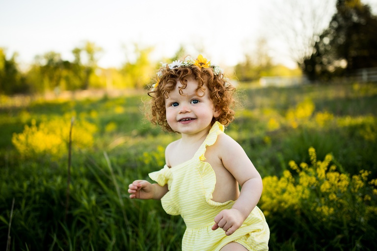 St Charles Family Photographer | St Charles Photographer | Warrenton Mo Family Photographer | Warrenton Mo Photographer | Wright City Mo Family Photographer | Wright City Mo Photographer | St louis Family Photographer | St Louis Photographer | Missouri Family Photographer | Missouri Photographer | Red Head | Red Curly Hair | Yellow Romper | Spring Flowers | Wildflowers | Missouri Wildflowers | Wild Child | Flower Child | Outdoor Photographer | What to wear Spring Session | Flower Crown | Yellow Flowers | Rag weed | 