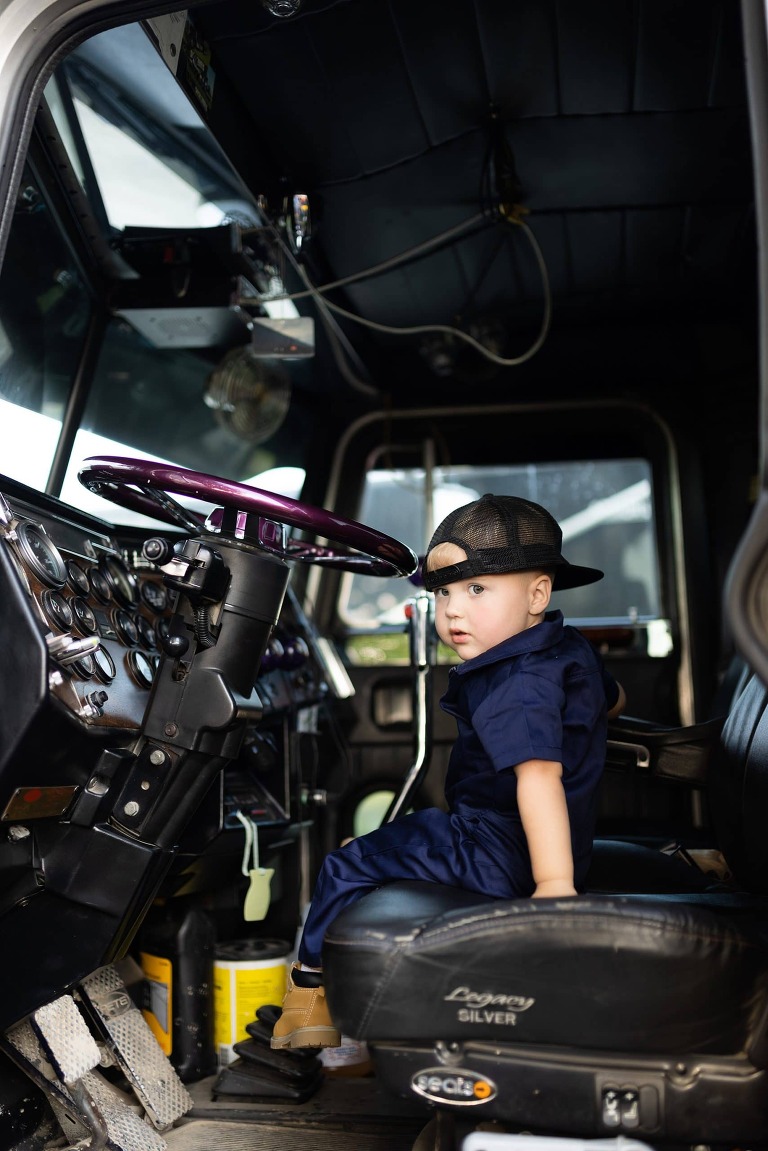 Mechanic Birthday Photo Shoot | Rebecca Chapman Photography | Missouri Photographer | Missouri Family Photographer | semi Truck Session | Little Mechanic |