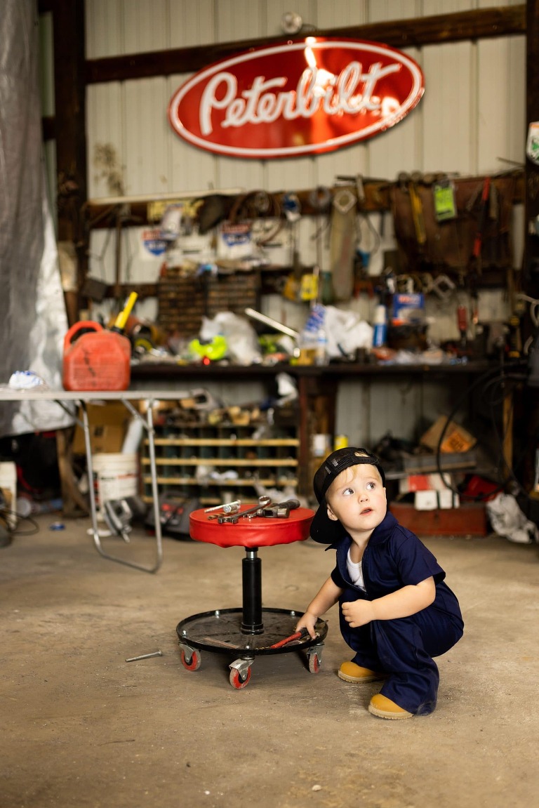 Mechanic Birthday Photo Shoot | Rebecca Chapman Photography | Missouri Photographer | Missouri Family Photographer | semi Truck Session | Little Mechanic |