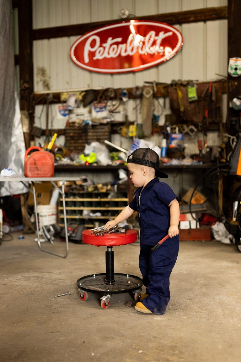 Mechanic Birthday Photo Shoot | Rebecca Chapman Photography | Missouri Photographer | Missouri Family Photographer | semi Truck Session | Little Mechanic |