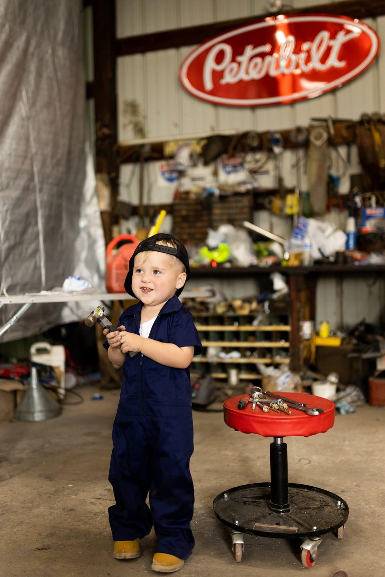 Mechanic Birthday Photo Shoot | Rebecca Chapman Photography | Missouri Photographer | Missouri Family Photographer | semi Truck Session | Little Mechanic |