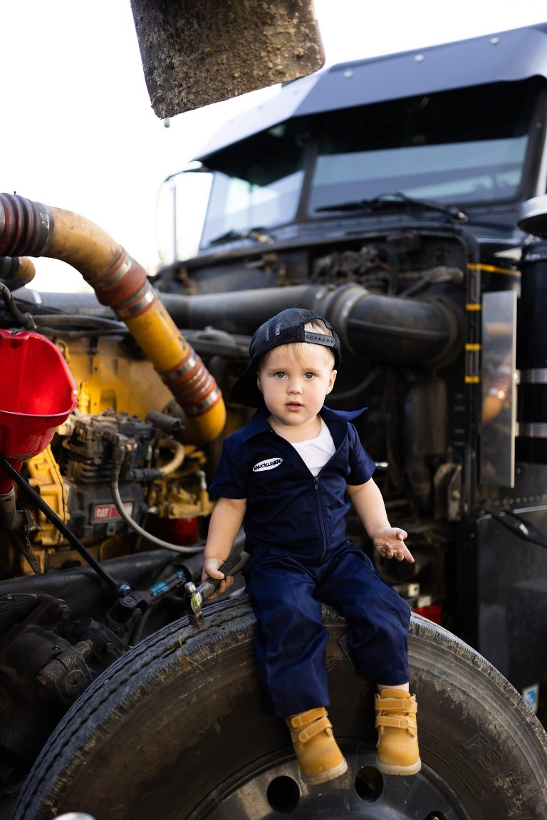 Mechanic Birthday Photo Shoot | Rebecca Chapman Photography | Missouri Photographer | Missouri Family Photographer | semi Truck Session | Little Mechanic |