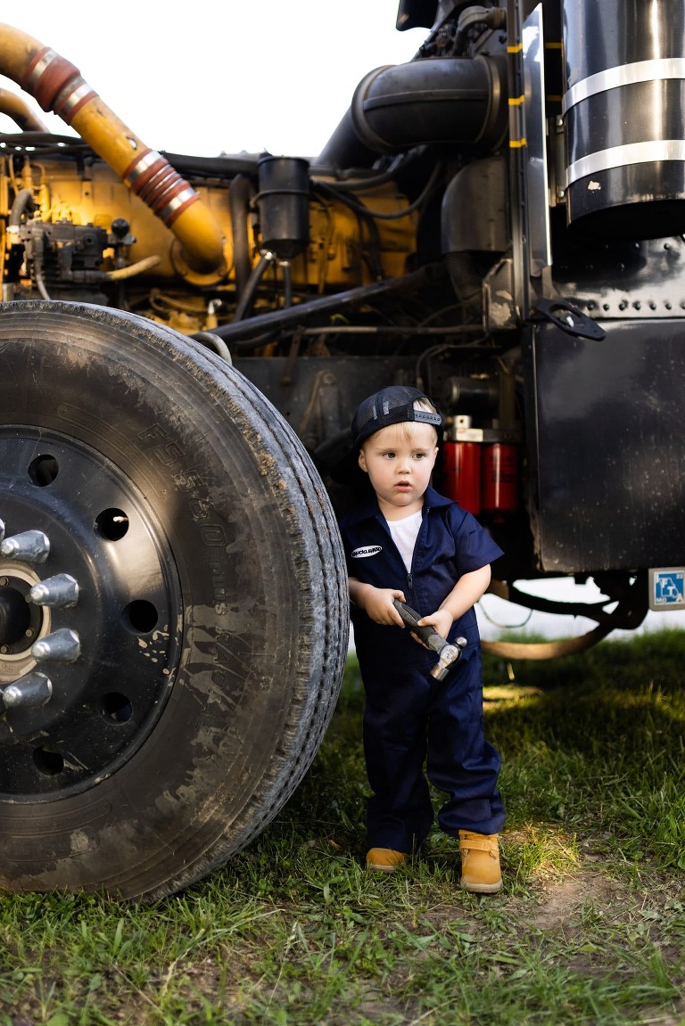 Mechanic Birthday Photo Shoot | Rebecca Chapman Photography | Missouri Photographer | Missouri Family Photographer | semi Truck Session | Little Mechanic |