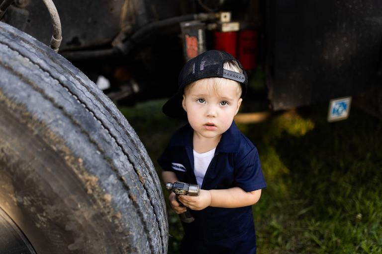 Mechanic Birthday Photo Shoot | Rebecca Chapman Photography | Missouri Photographer | Missouri Family Photographer | semi Truck Session | Little Mechanic |