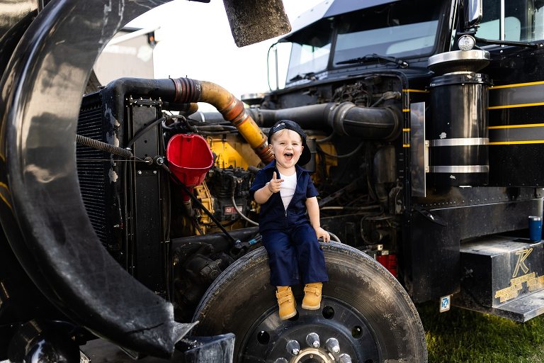 Mechanic Birthday Photo Shoot | Rebecca Chapman Photography | Missouri Photographer | Missouri Family Photographer | semi Truck Session | Little Mechanic |