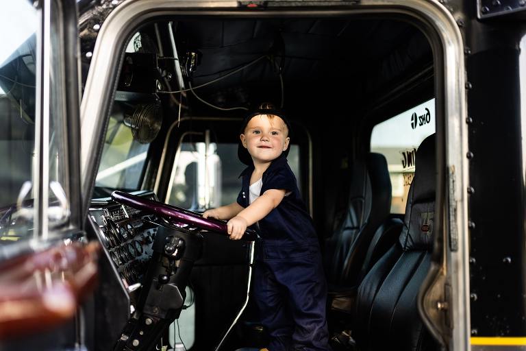 Mechanic Birthday Photo Shoot | Rebecca Chapman Photography | Missouri Photographer | Missouri Family Photographer | semi Truck Session | Little Mechanic |