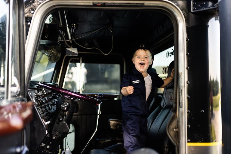 Mechanic Birthday Photo Shoot | Rebecca Chapman Photography | Missouri Photographer | Missouri Family Photographer | semi Truck Session | Little Mechanic |