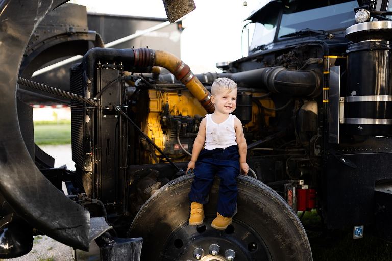 Mechanic Birthday Photo Shoot | Rebecca Chapman Photography | Missouri Photographer | Missouri Family Photographer | semi Truck Session | Little Mechanic |