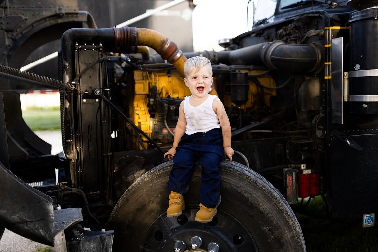 Mechanic Birthday Photo Shoot | Rebecca Chapman Photography | Missouri Photographer | Missouri Family Photographer | semi Truck Session | Little Mechanic |