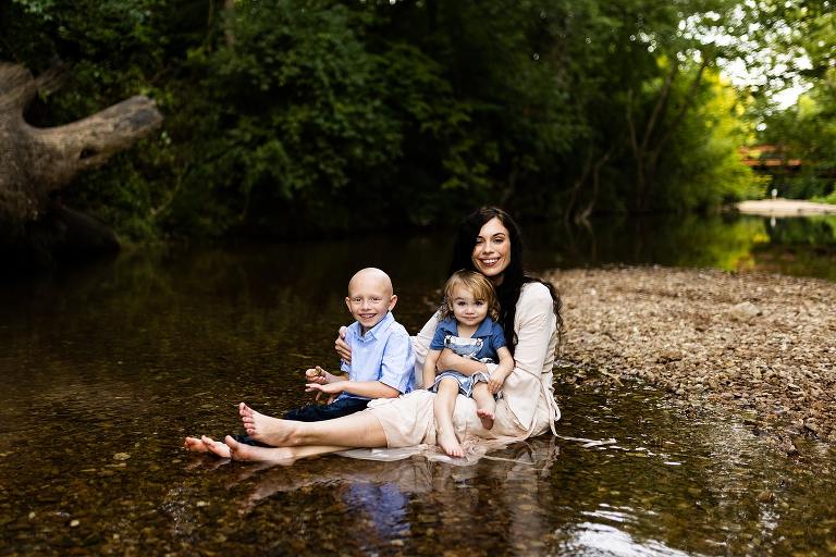Indian Camp Creek Family Photographer | Outdoor Photographer | Missouri Engagement Photographer | Missouri Family Photographer | Family of 3 | Two boys |