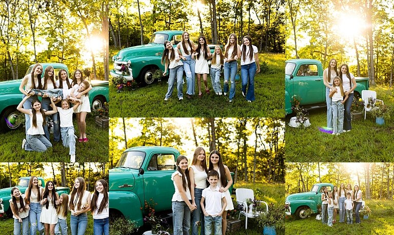 Cousin Crew Flower Truck Mini Session in Warrenton MO, High Hill Mo photographer, Flower Truck Mini Session, Mini Session, teal truck photo shoot