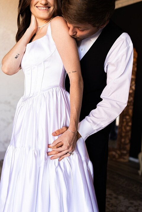 Bride and groom portraits at Heritage on Broadway Wedding Venue in Elsberry MO, historic wedding setup, vintage decor, Missouri wedding photographer