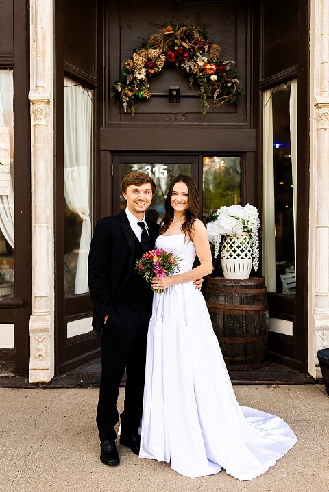 Bride and groom portraits at Heritage on Broadway Wedding Venue in Elsberry MO, historic wedding setup, vintage decor, Missouri wedding photographer