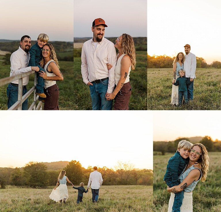 Family standing together in a warm country field during their 90’s style session.
Parents holding their kids with soft golden light behind them.
Family walking through a field during a country-inspired photo shoot.
Close-up of parents smiling during their session with Taylor Ligon Photography.
Kids laughing while standing between their parents in a sunny field.