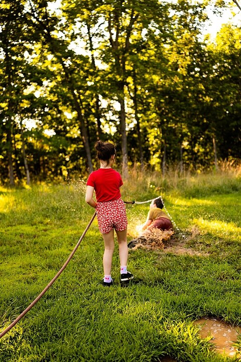 Kids exploring during Summertime Minis core memories session | Children running and laughing during summer adventure photos  | Mom with kids capturing real life summertime memories
