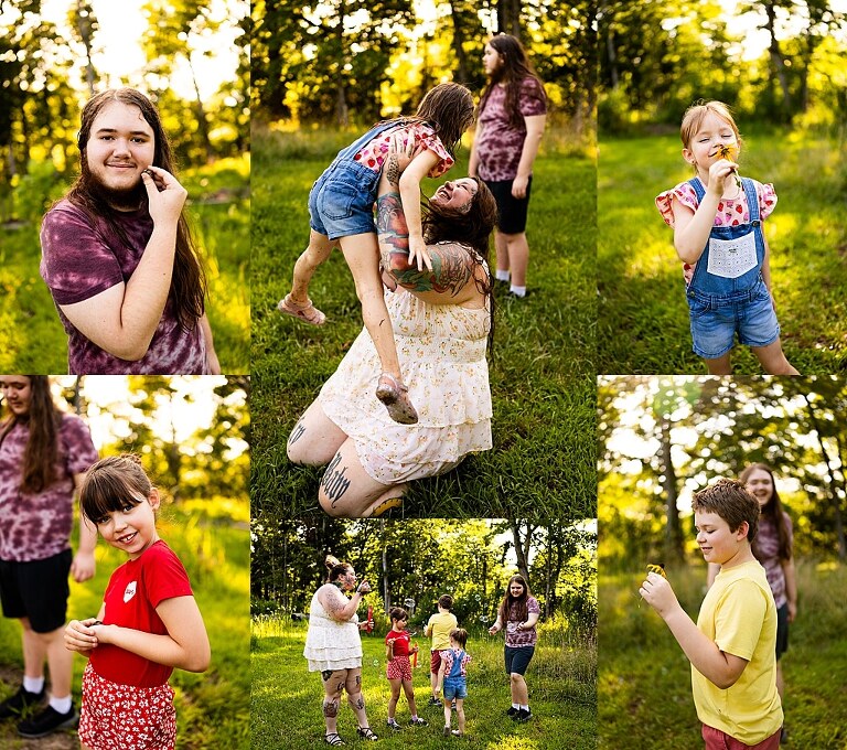 Kids exploring during Summertime Minis core memories session | Children running and laughing during summer adventure photos  | Mom with kids capturing real life summertime memories