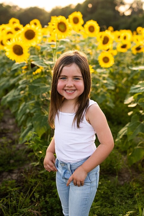 Kids laughing together in a sunflower field during summer family photos | Children exploring sunflowers during family session in Missouri | Missouri photographer Missouri outdoor photographer warrenton MO Jonesburg Montgomery 