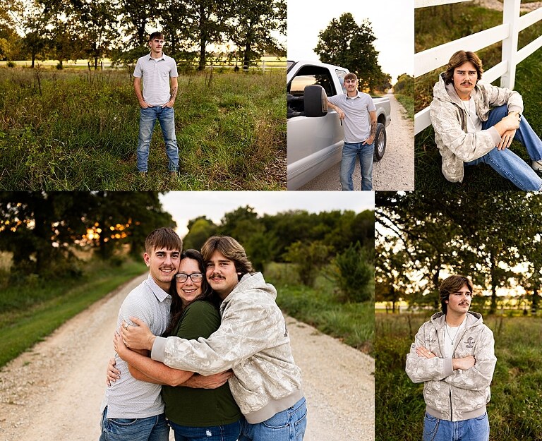 Twin senior boys from Warrenton High School standing on a gravel road in High Hill Missouri.
Brothers laughing together during their senior session in a country field.
Twin seniors leaning against a fence with warm evening light behind them.
Warrenton High School seniors walking side by side down a gravel path.
Close–up of the twins smiling during their High Hill Missouri session.