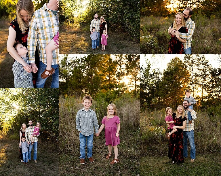 Family standing together at Towne Park during a golden afternoon.
Kids smiling and posing on a gravel path at Towne Park.
Parents laughing while holding their children during the session.
Children running through a sunny field at Towne Park.
Family cuddled together on a grassy patch beneath tall trees.