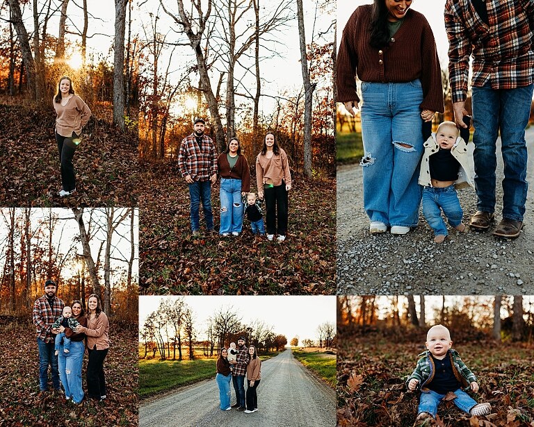 Family holding their baby during a session in High Hill Missouri.
Parents kissing their smiling little boy in warm natural light.
Baby laughing while sitting with his parents on a country path.
Family walking together through a grassy field.
Close-up of baby boy smiling during his milestone session.